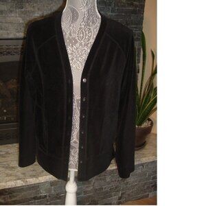 J. Jill Black Velour Velvet Corduroy baseball-raglan style cardigan EUC! Size XS